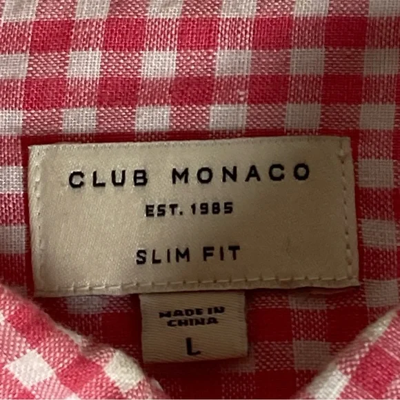 Club Monaco Gingham Check Shirt Pink Slim Fit Men Size L - Picture 5 of 16